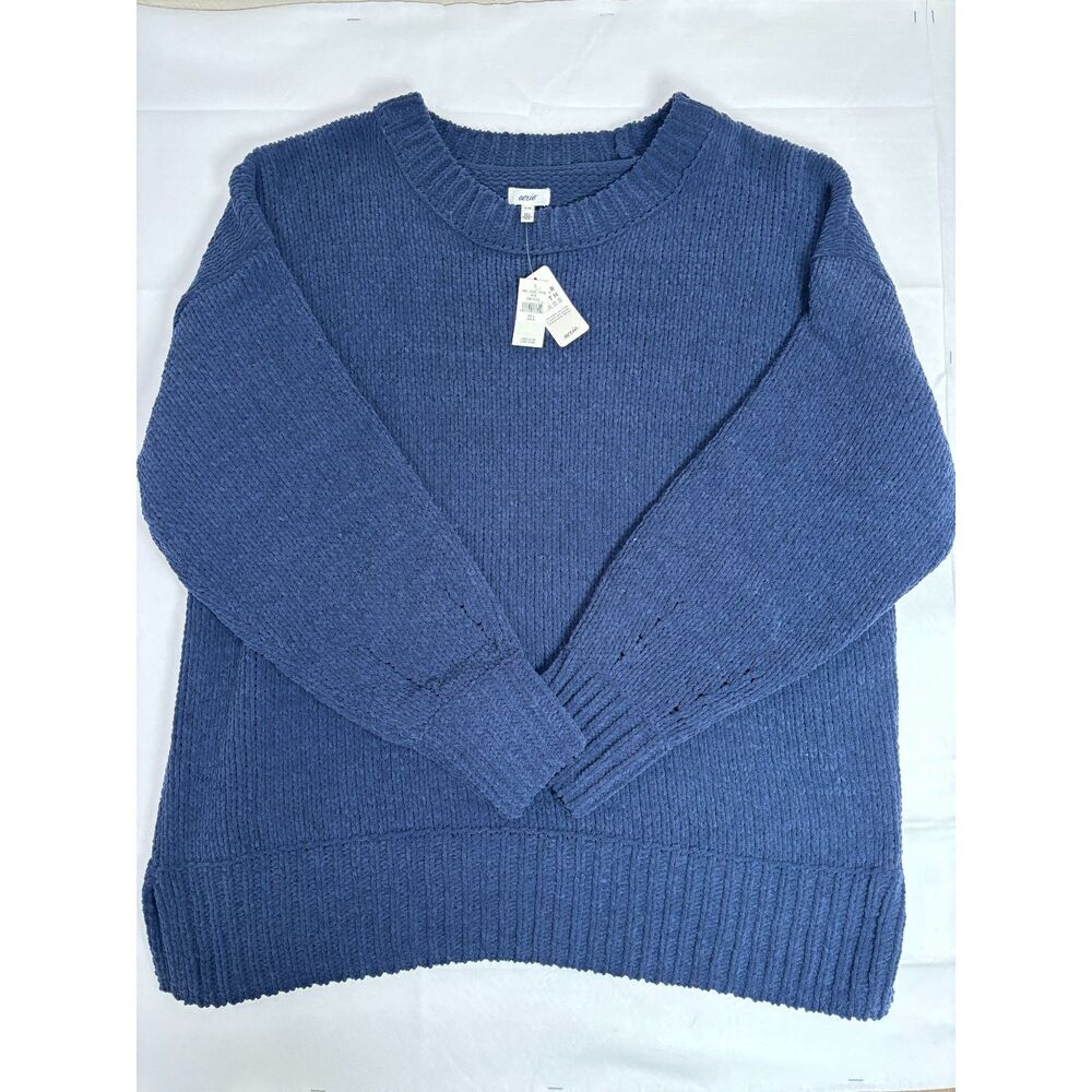 Aerie Chenille Knit Oversized Crewneck Sweater Navy Blue Women’s Size L NWT